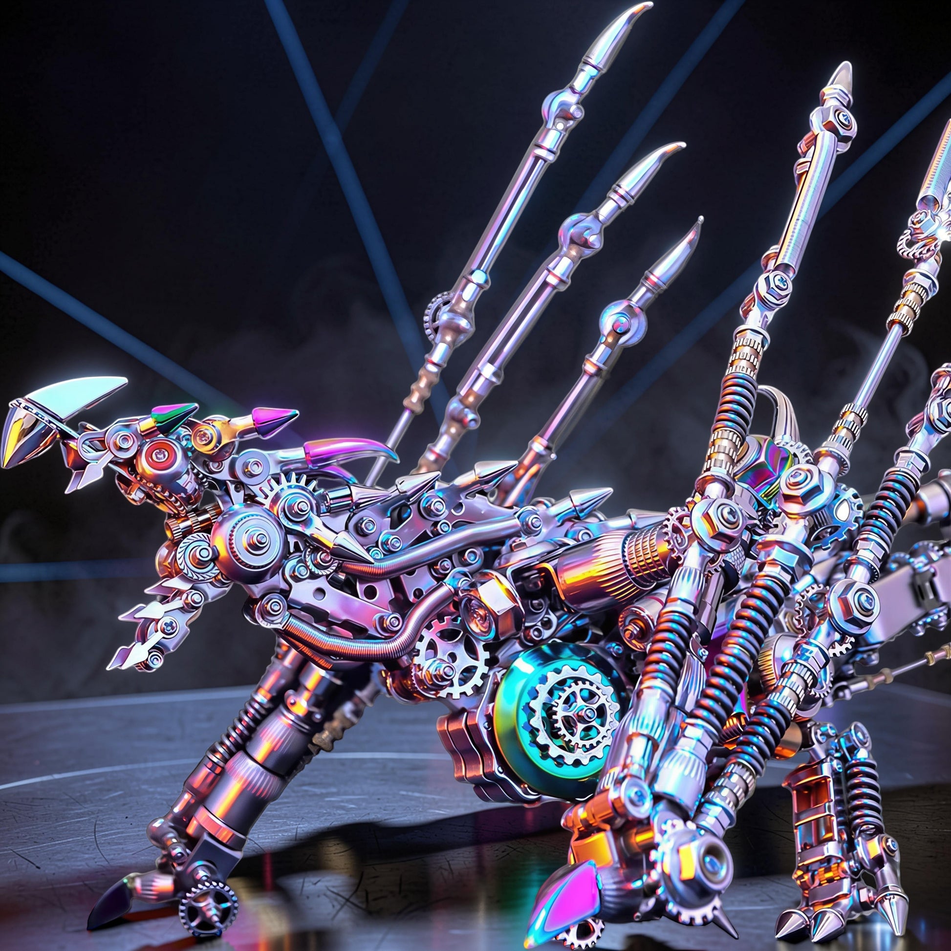 The Curious Mind Western Dragon Cyberpunk 3D Metal Model Kit, intricate metallic dragon with gears and futuristic details.