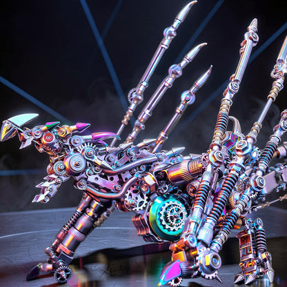 The Curious Mind Western Dragon Cyberpunk 3D Metal Model Kit, intricate metallic dragon with gears and futuristic details.