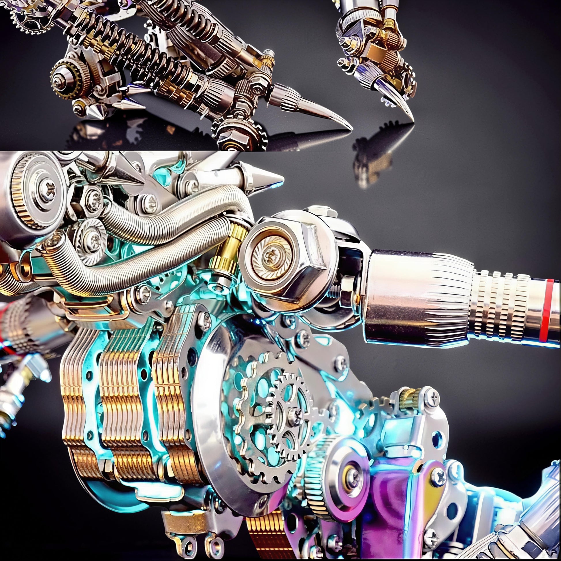 The Curious Mind Western Dragon Cyberpunk 3D Metal Model Kit, intricate metallic gears and futuristic design.