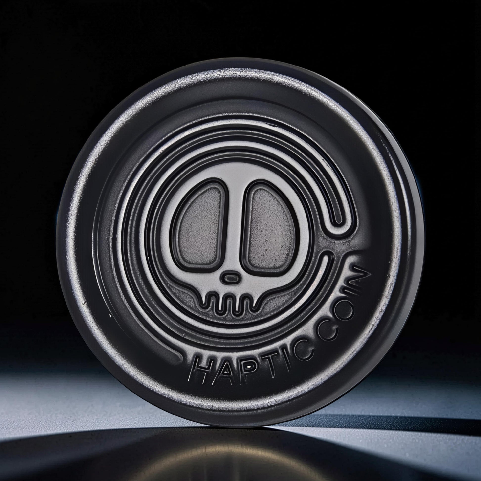 The Curious Mind Demon Coin Push Card Clicker, a compact metal fidget toy with a demon skull design and satisfying click.