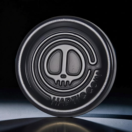 The Curious Mind Demon Coin Push Card Clicker, a compact metal fidget toy with a demon skull design and satisfying click.