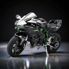 The Curious Mind 1/6 diecast motorcycle model, black with green accents, detailed collector display.