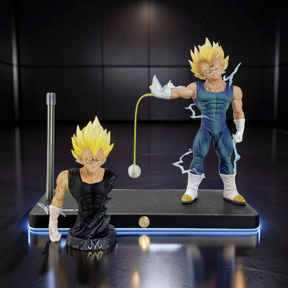 The Curious Mind Dragon Ball Vegeta night light set with magnetic LED display. Features two Vegeta figures, one bust and one full body, with blue lighting.