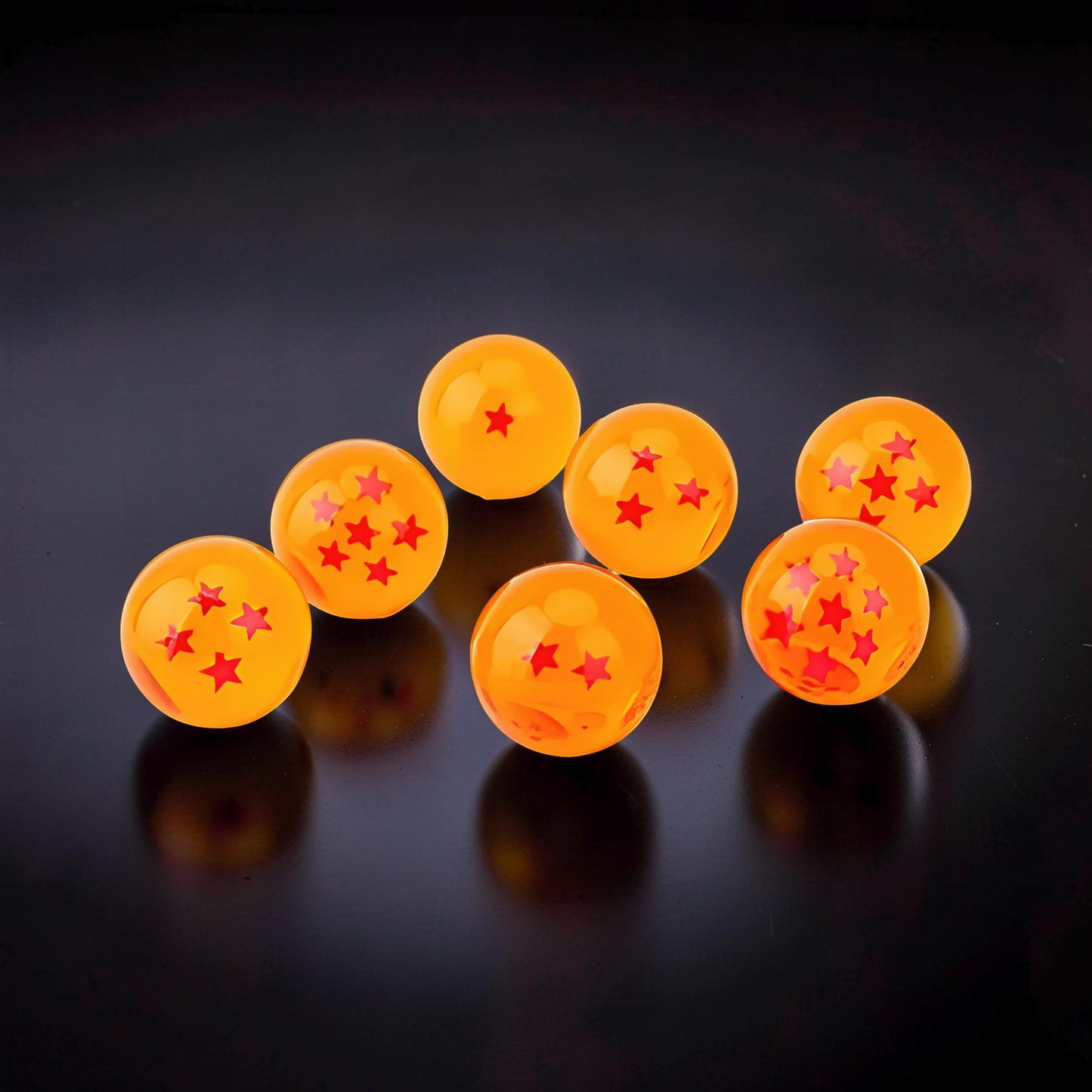 The Curious Mind Dragon Ball Crystal Ball Figures with 1-7 stars, made of crystal resin and metal, 42mm diameter.
