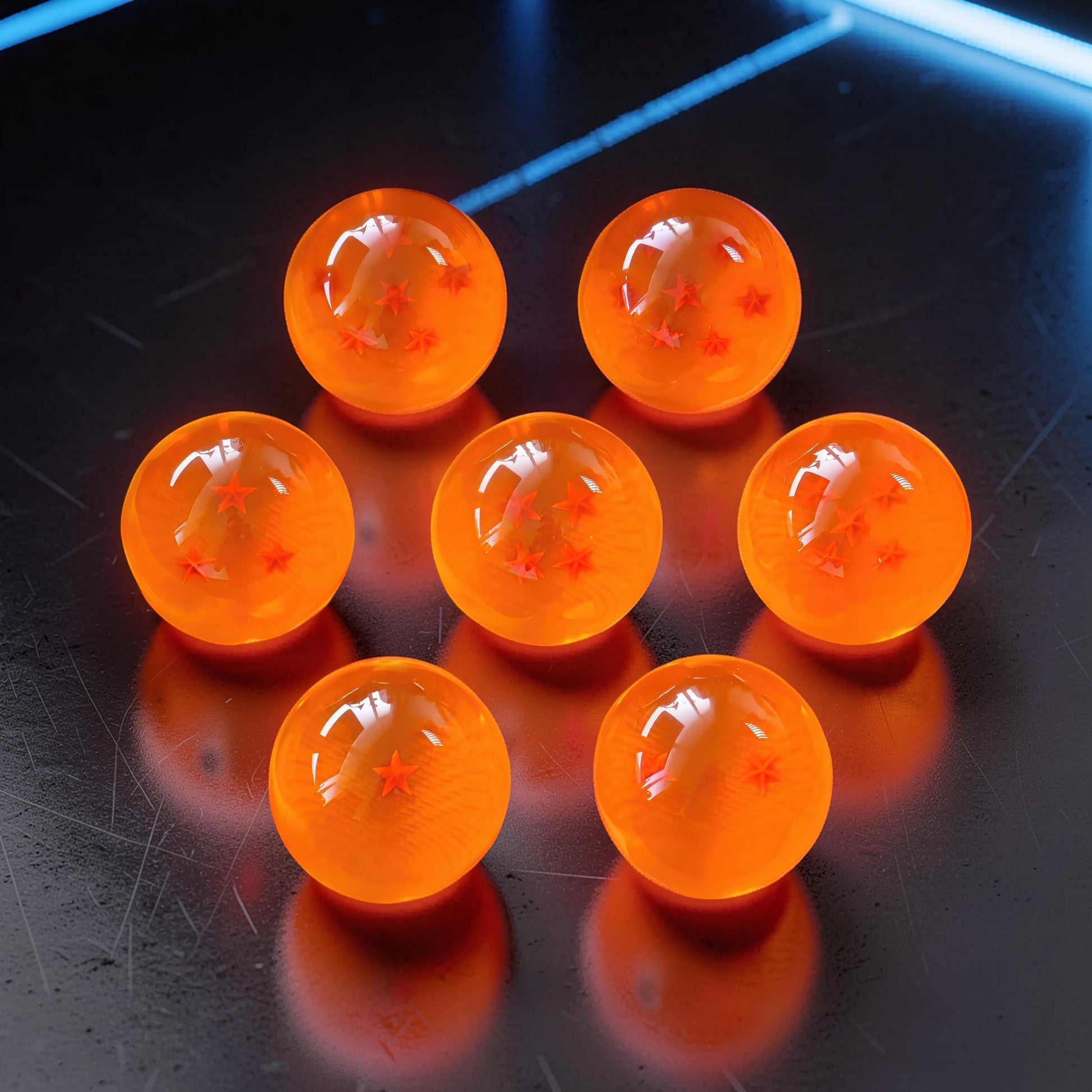 The Curious Mind Dragon Ball Crystal Ball Figure, orange resin with embedded stars, 42mm diameter, collector gift display.