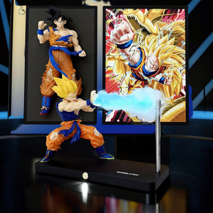 The Curious Mind Dragon Ball Kamehameha night light with Goku figure and blue energy blast effect.