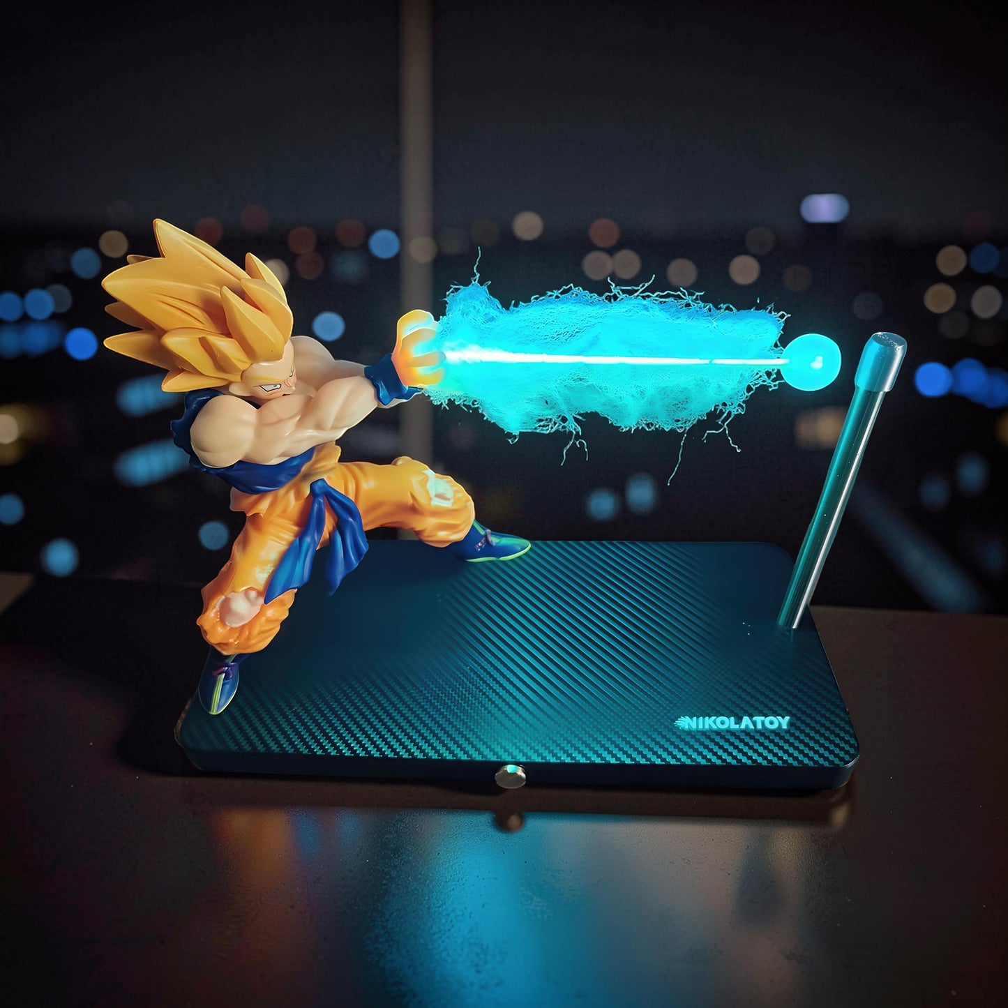 The Curious Mind Dragon Ball Kamehameha Night Light features Goku in an action pose with a blue energy blast. PLA material.