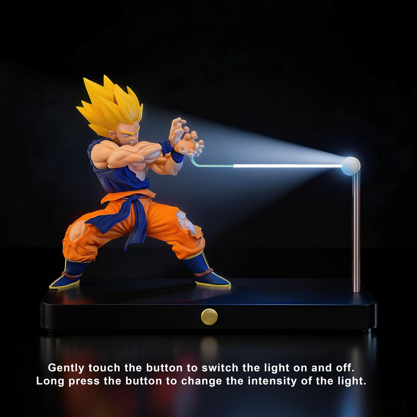 The Curious Mind Dragon Ball Kamehameha night light features Goku in an action pose with a magnetic LED light beam. PLA.