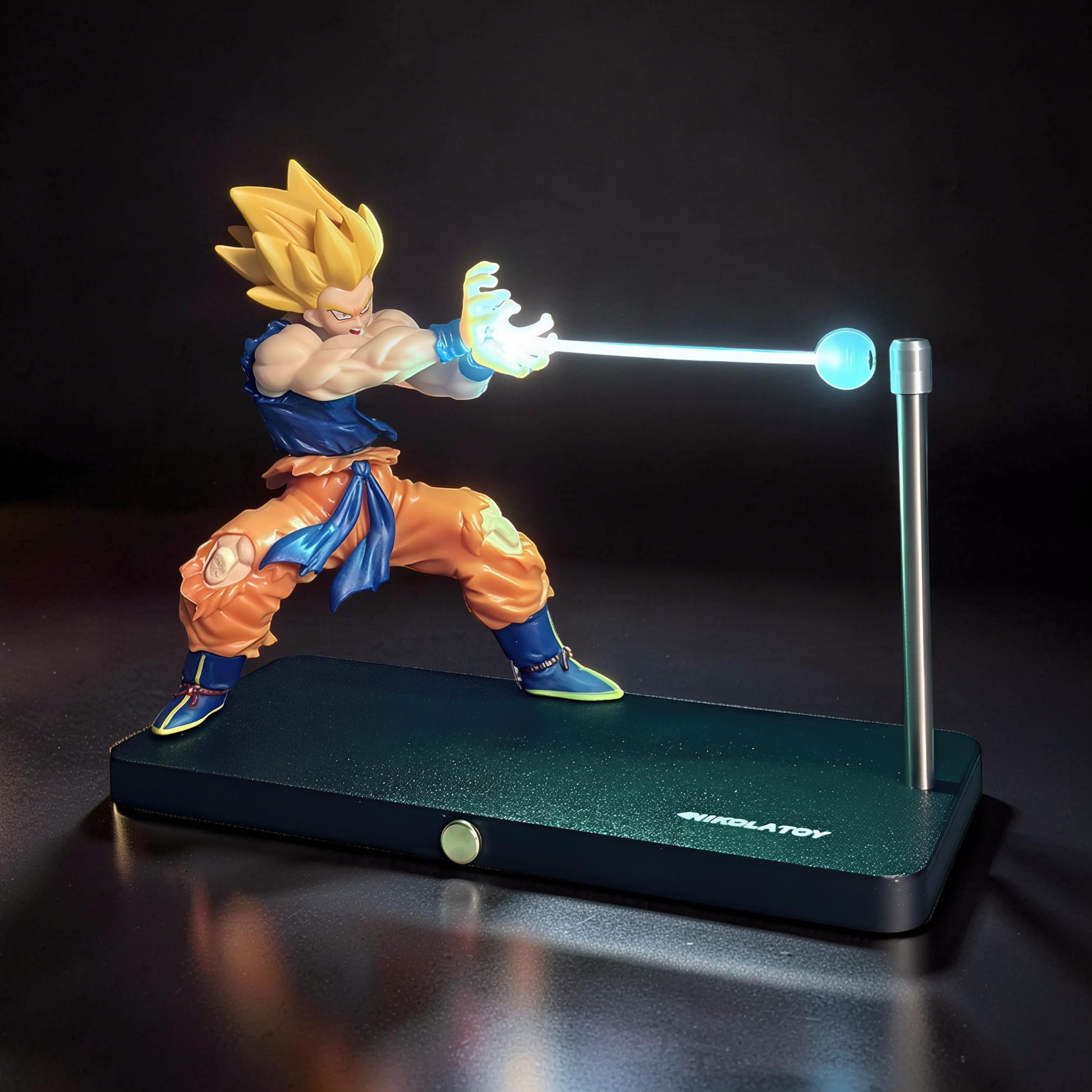 The Curious Mind Dragon Ball Kamehameha Night Light, Goku figure in action pose with blue energy blast, PLA material.