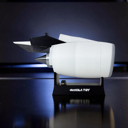 The Curious Mind turbofan engine display model, 35cm, white and black PLA with mechanical movement.