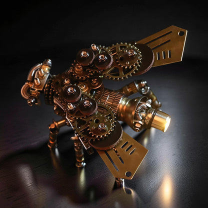 The Curious Mind Firefly premium 3D metal model kit, a steampunk-inspired mechanical creature with intricate gears and brass finish.
