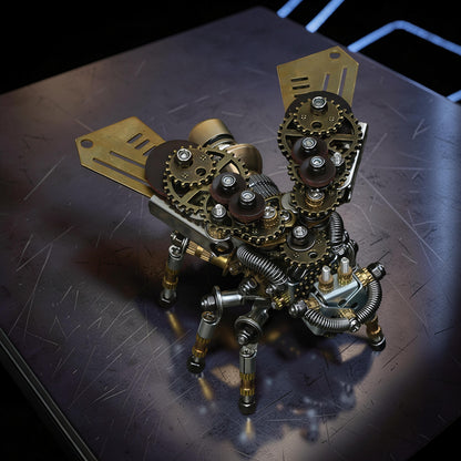 The Curious Mind Firefly 3D metal model kit with intricate gears and brass wings. Steampunk mechanical insect.