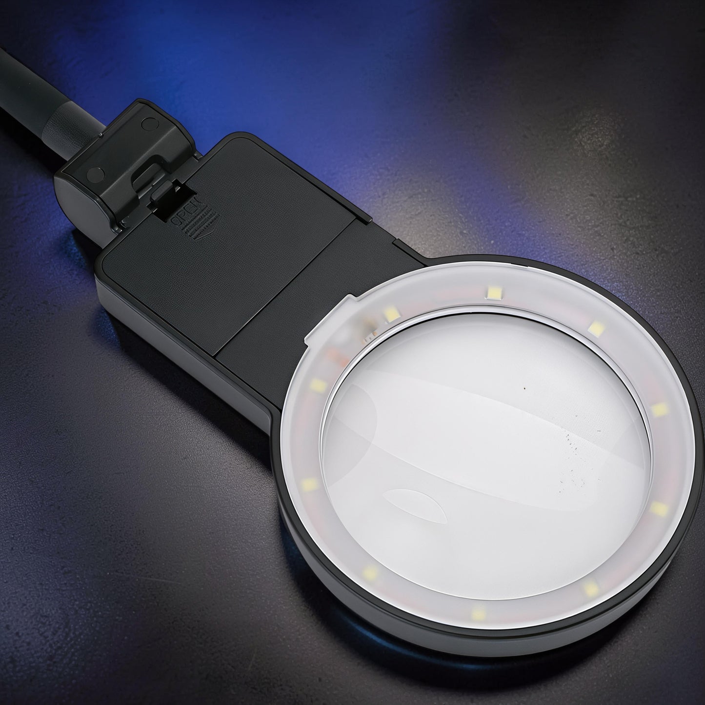 The Curious Mind Gooseneck LED Magnifier Desk Lamp with adjustable neck for detailed hobby work, electronics, and repairs.