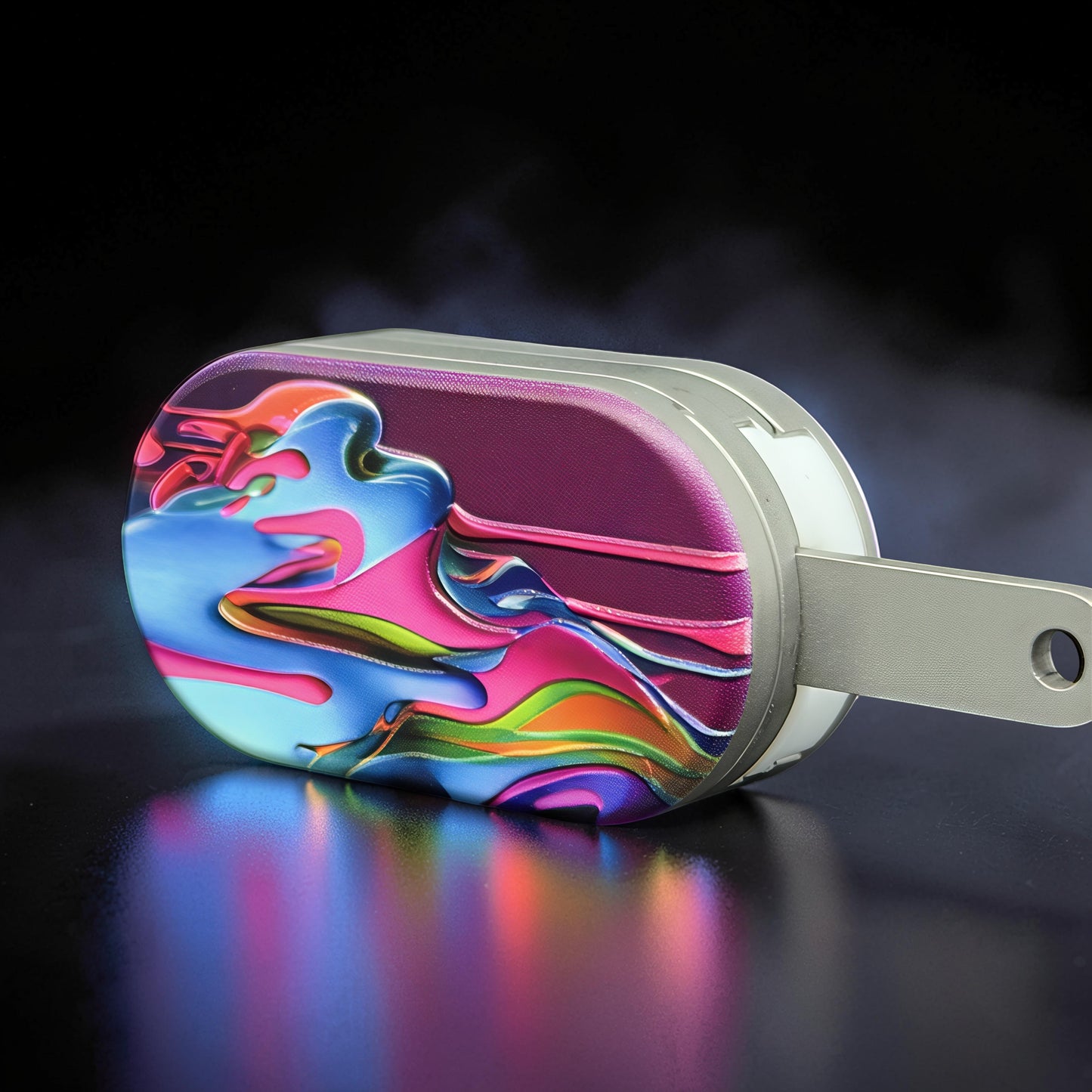 The Curious Mind Ice Cream Push Card Clicker fidget toy with colorful abstract design and metal stick.