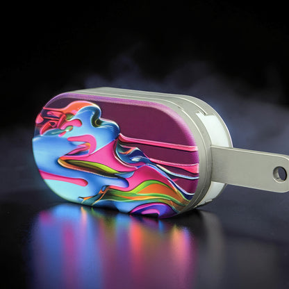The Curious Mind Ice Cream Push Card Clicker fidget toy with colorful abstract design and metal stick.