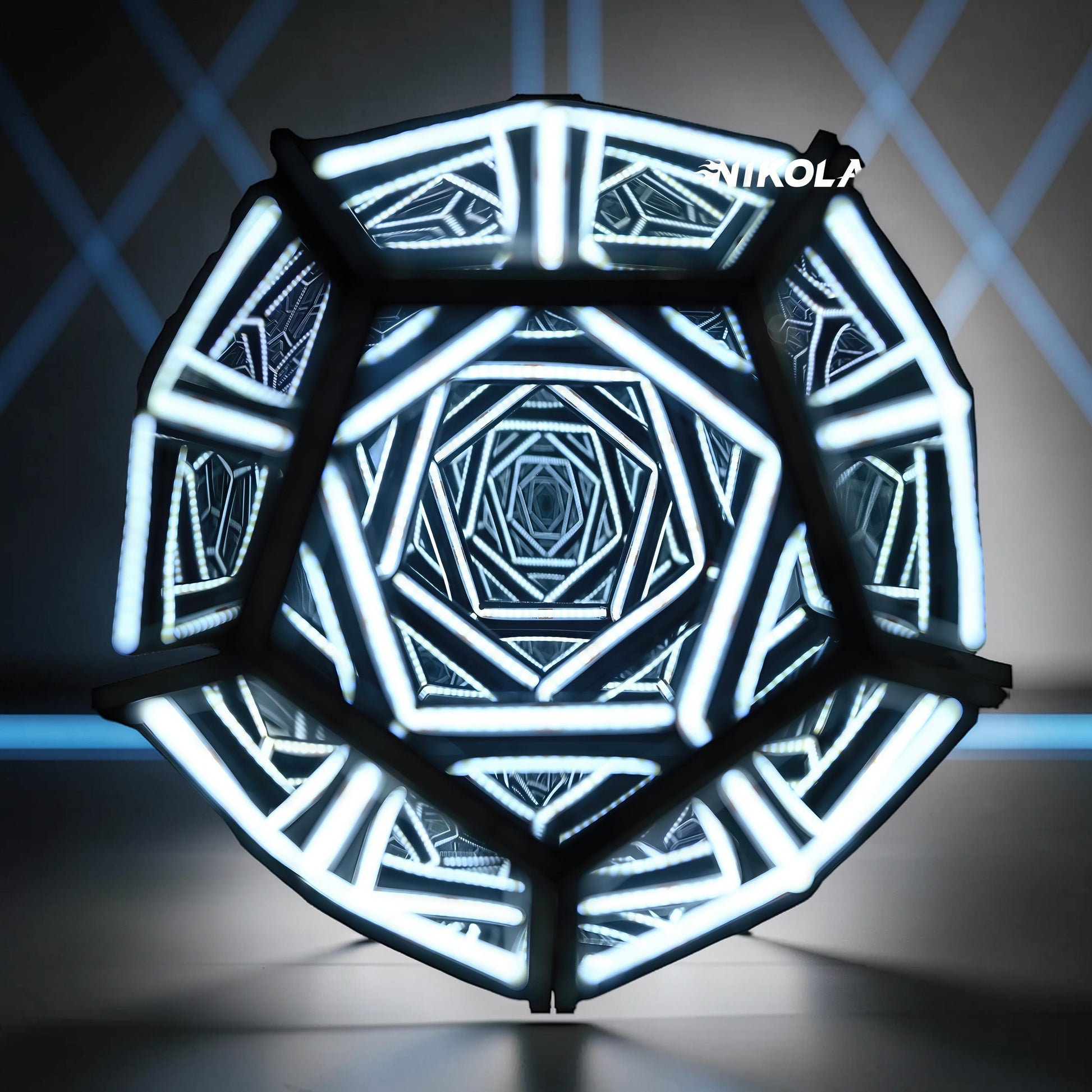 The Curious Mind Infinite Space Abyss Dodecahedron LED Night Light, a geometric PLA desk accent with an infinite tunnel effect and white LED lights.
