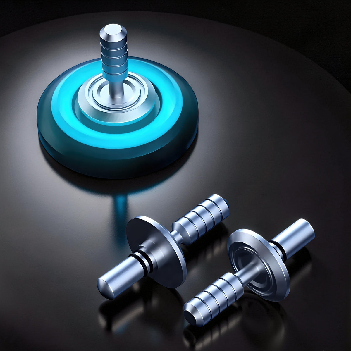 The Curious Mind High-Speed Luminous Star Spinner with blue LED lights, metal construction, and ergonomic grip. Includes accessories.