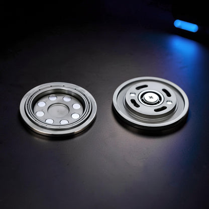 The Curious Mind Magnetic Master 2.0 Spinner, a premium EDC metal fidget spinner with magnetic accents and a balanced profile for smooth rotation.