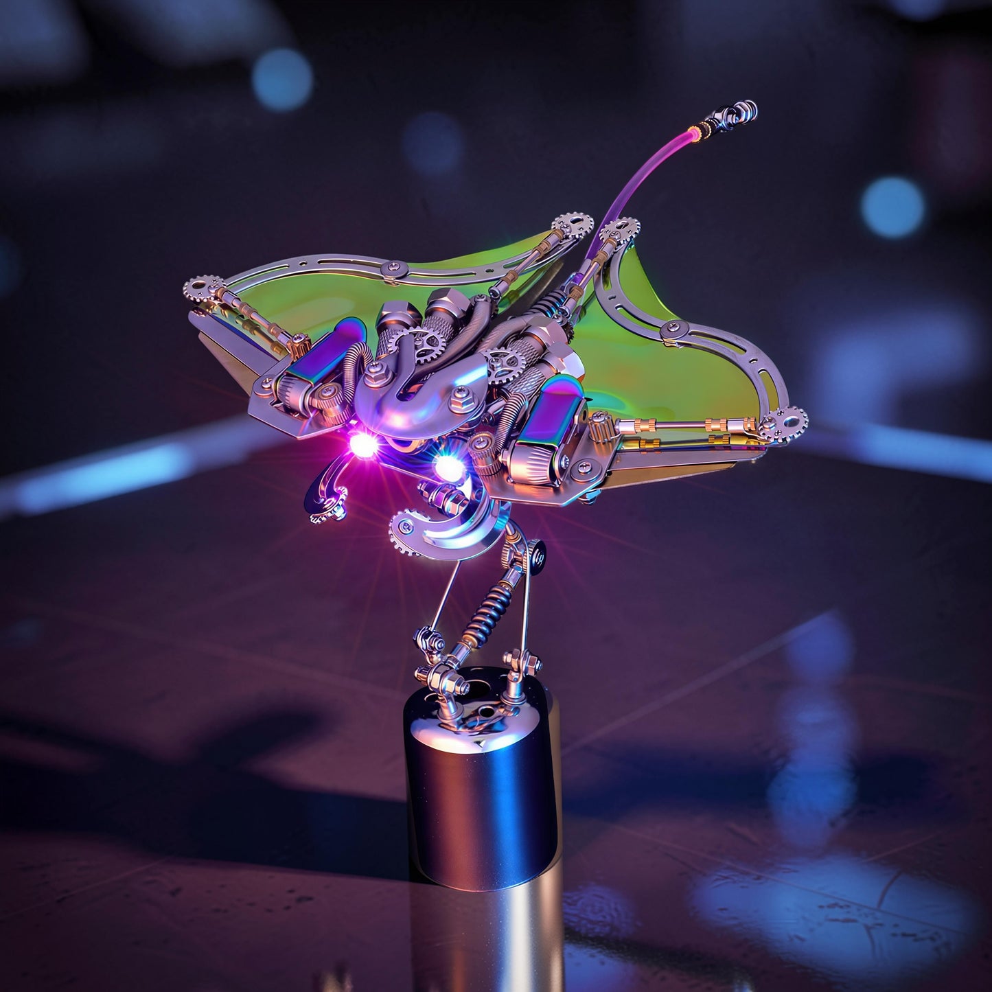 The Curious Mind Manta Ray 3D metal model kit with iridescent wings and intricate mechanical details.