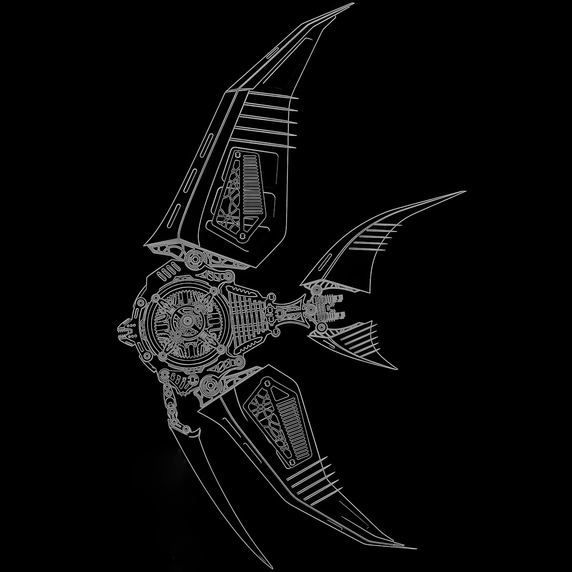 The Curious Mind Mechanical Angelfish 3D metal model kit with intricate gears and fins, steampunk design.