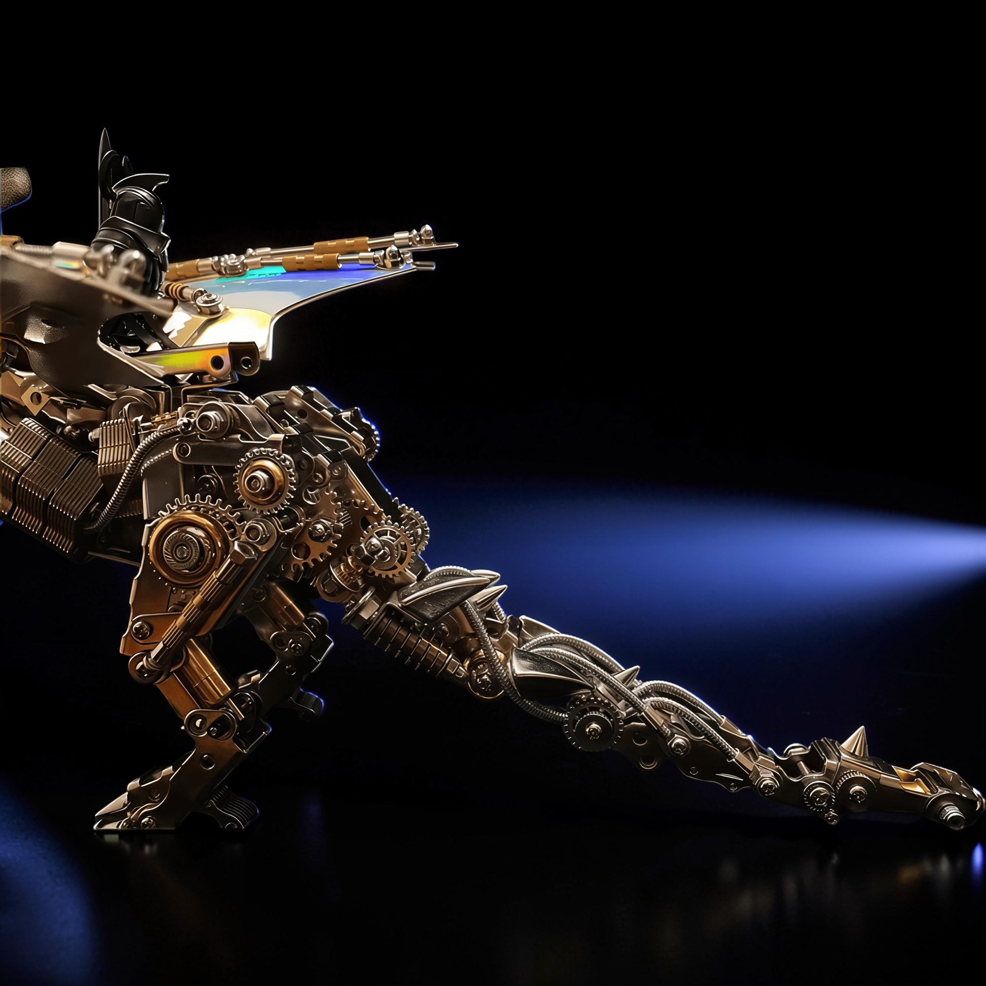 The Curious Mind's intricate metal dragon model kit features iridescent wings and detailed gears, designed for display.