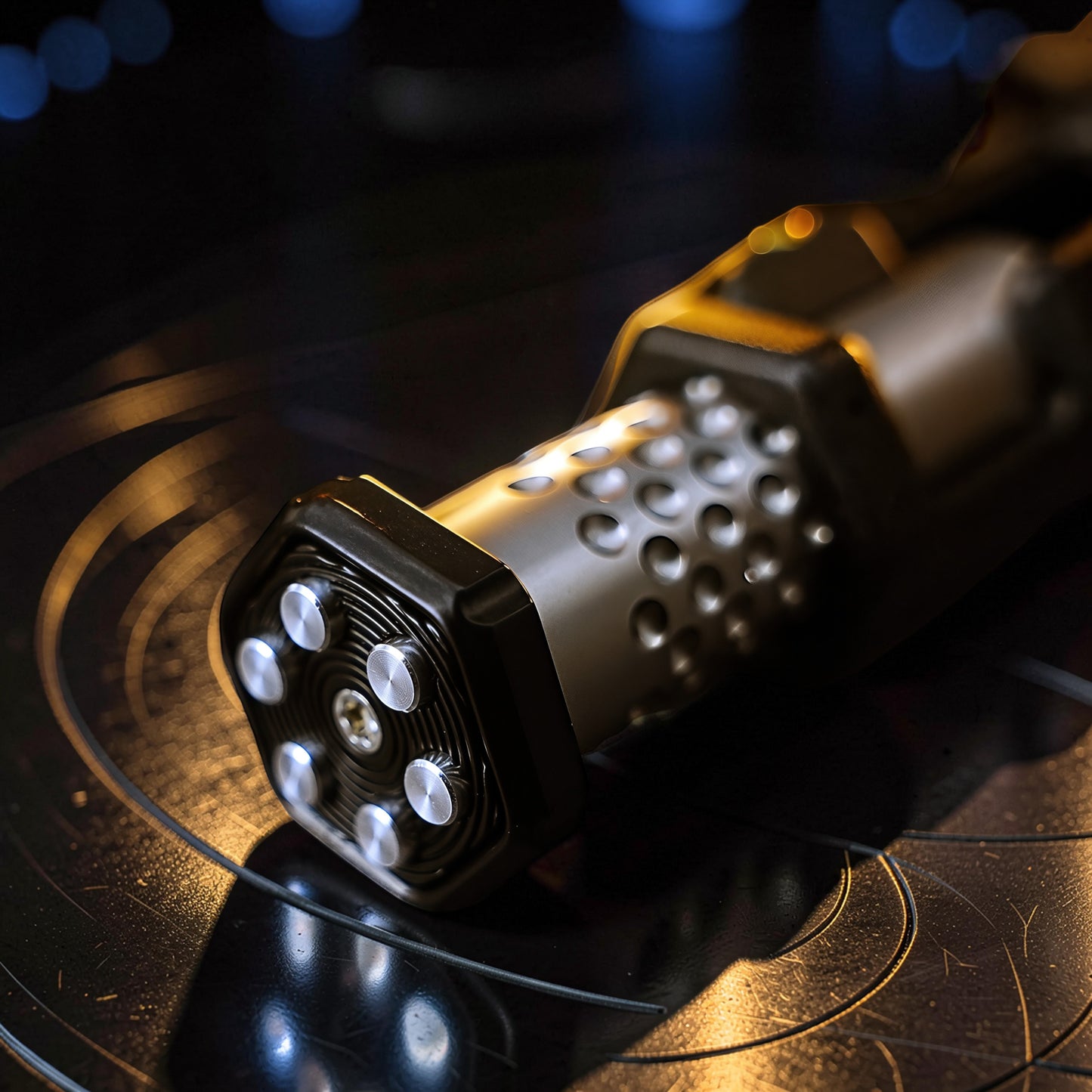 The Curious Mind Musketeers Snap Coin Clicker fidget toy, a metallic gold and black spinning fidget with textured grip and six silver click buttons.