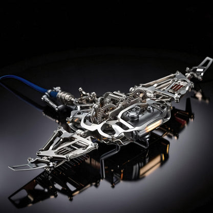 The Curious Mind Manta Ray DIY Kit: intricate metal mechanical ocean creature with gears and blue accents.