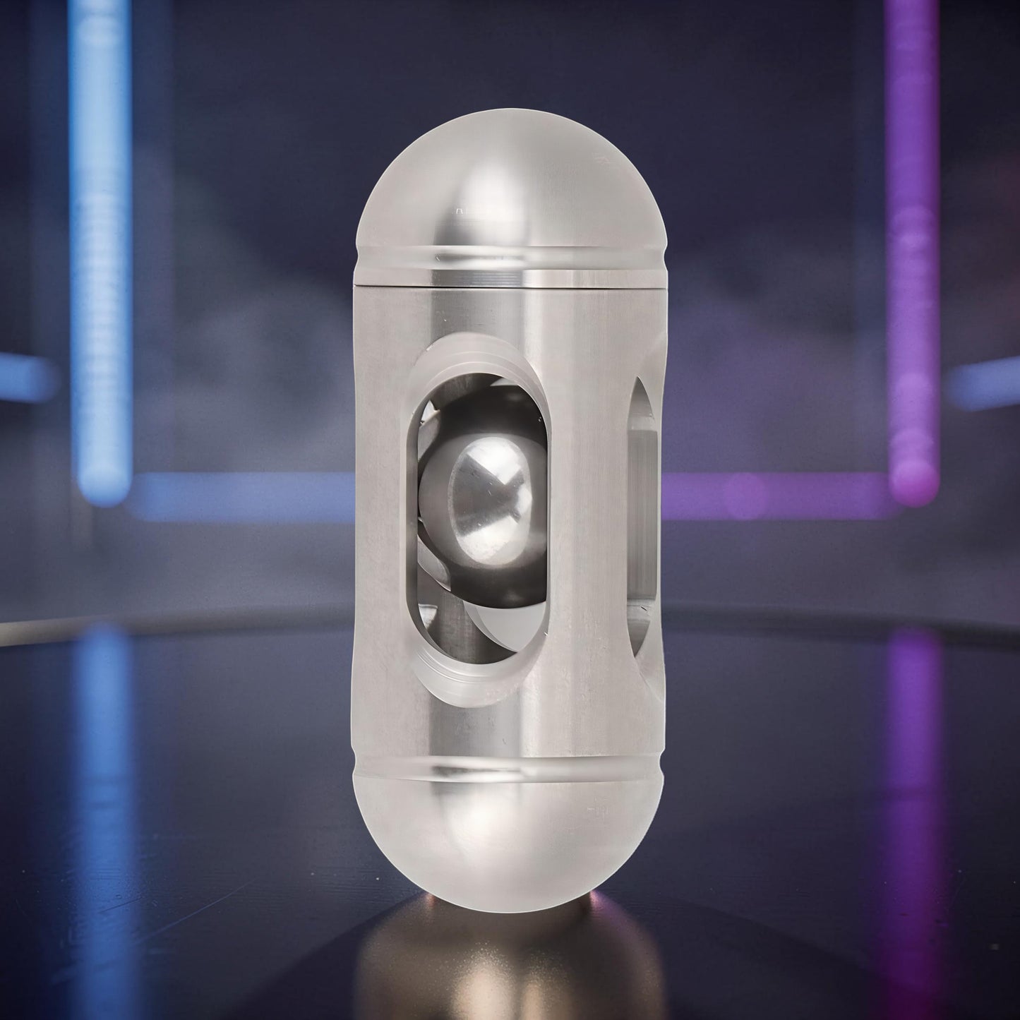The Curious Mind Hit Egg Pocket Spinner, a silver metal fidget toy with a unique egg shape and internal spinning ball.