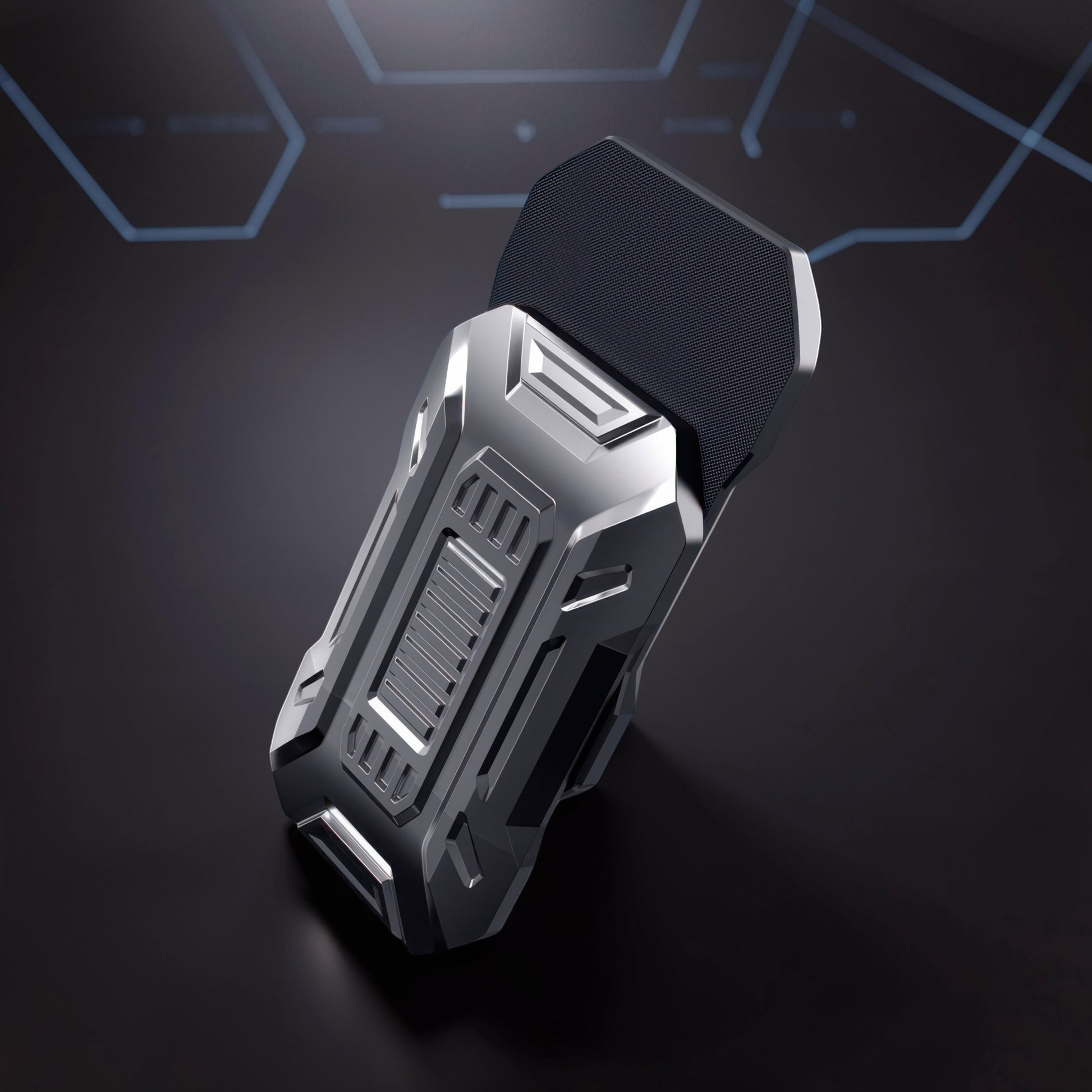 The Curious Mind Mini Sportscar Slider Fidget is a compact, metallic grey, block-style push fidget with a modern industrial design and textured black insert.