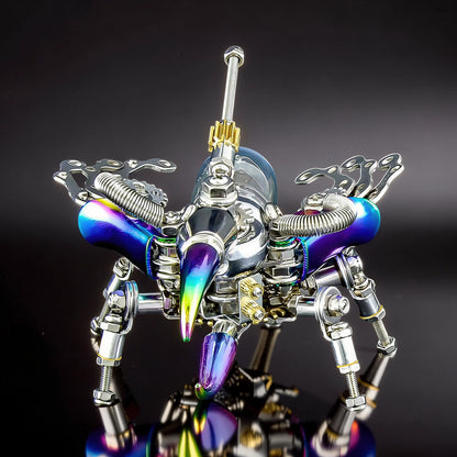The Curious Mind Punk Beetle 3D metal model kit with iridescent blue and purple accents, intricate mechanical details, and steampunk-inspired design.