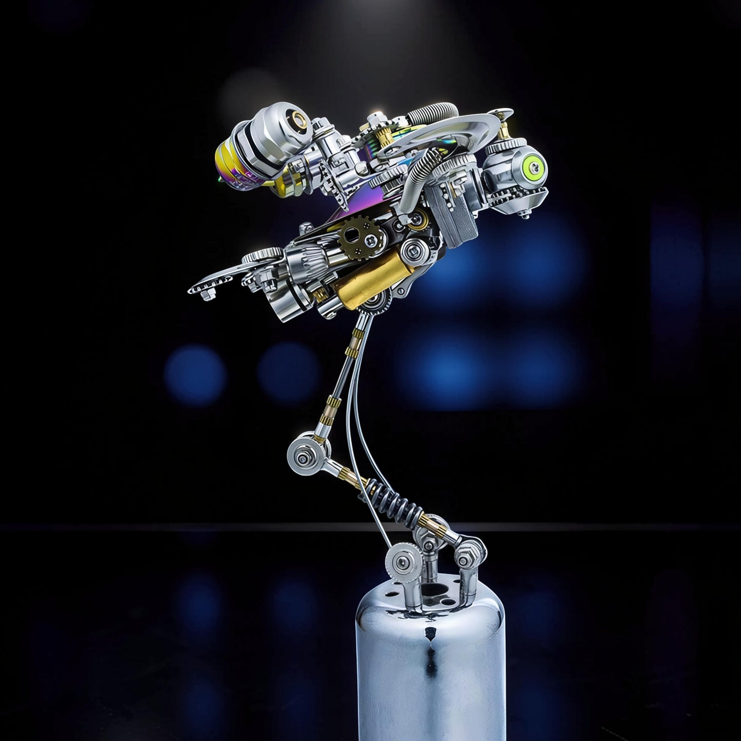 The Curious Mind Punk-Style 3D metal model kit of a mechanical turtle with intricate gears and metallic finish.