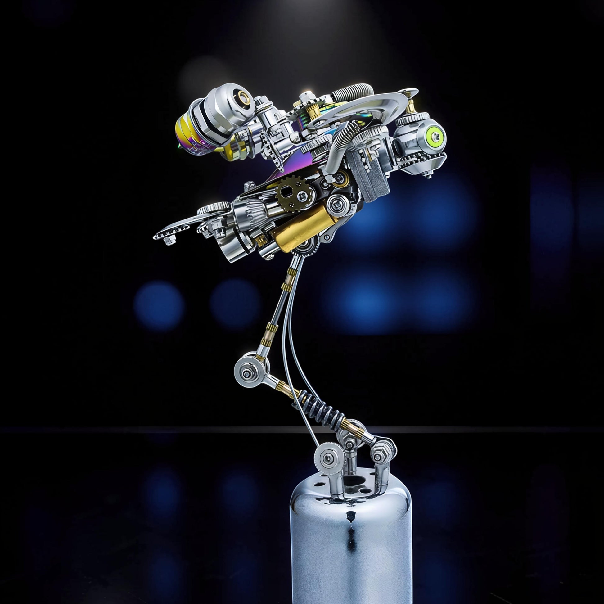 The Curious Mind Punk-Style 3D metal model kit of a mechanical turtle with intricate gears and metallic finish.