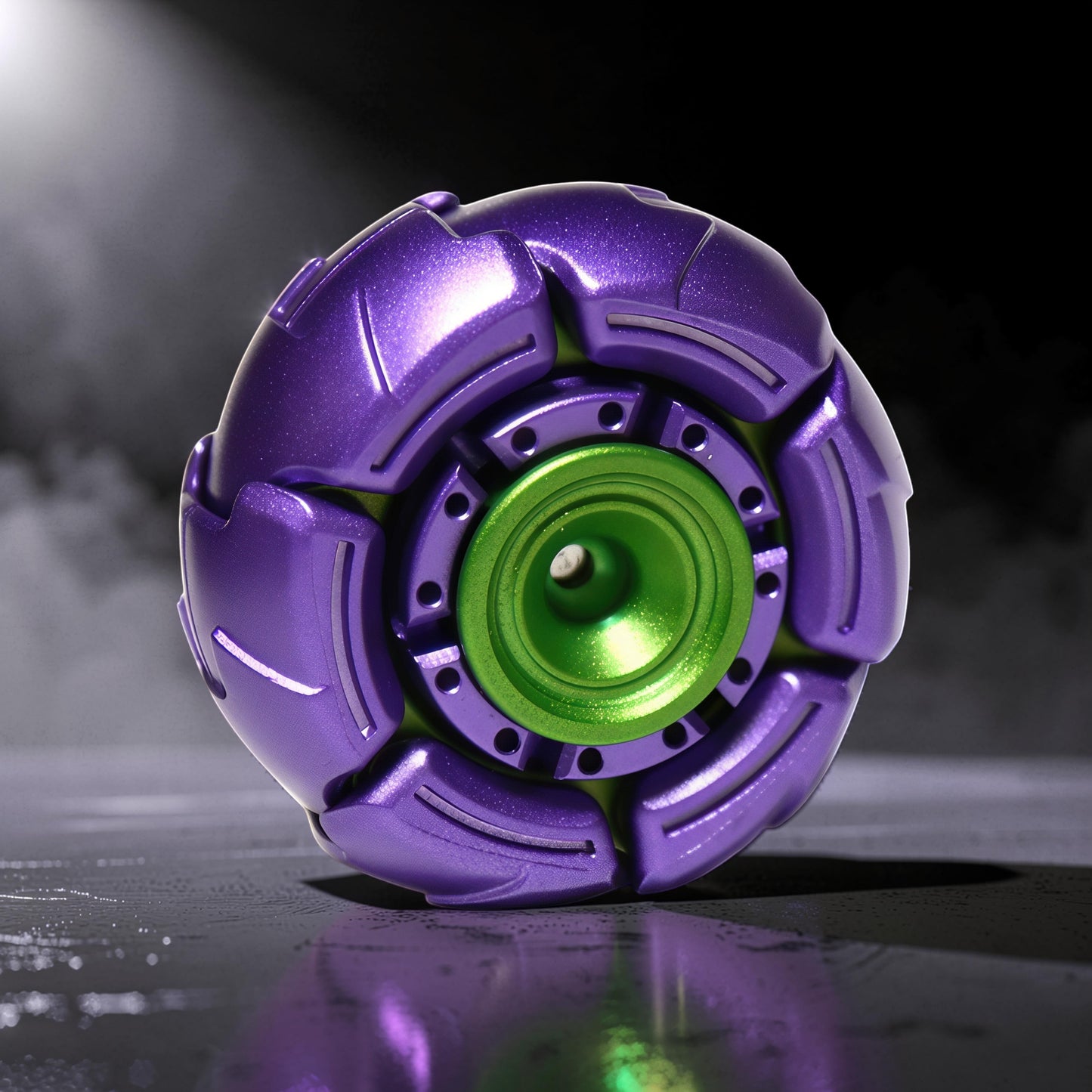 The Curious Mind Open Armour Hand Spinner is a metallic purple and green fidget toy with a unique, armoured design. It offers smooth rotation and a premium feel.