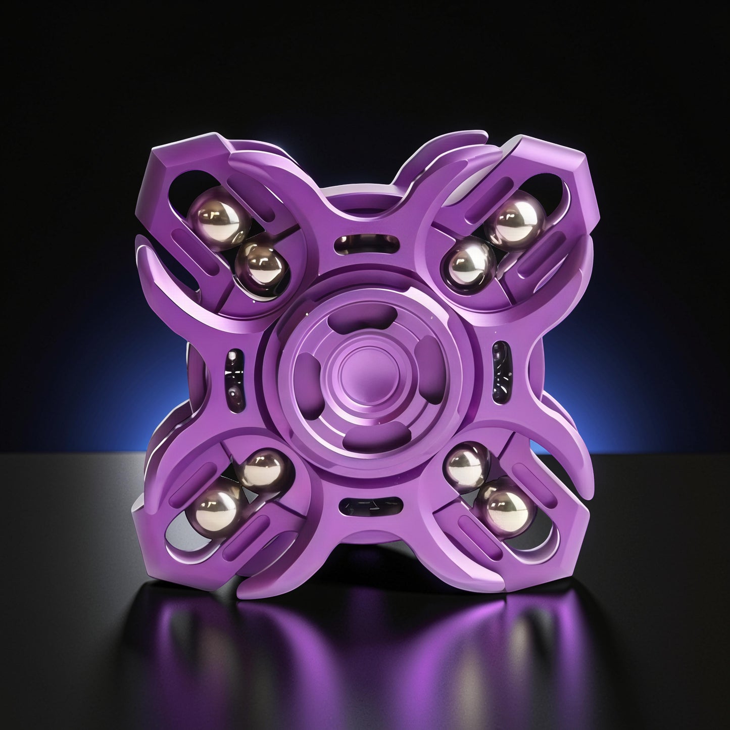 The Curious Mind Oracle Metal EDC Fidget Spinner in purple with silver bearings, designed for focus and stress relief.