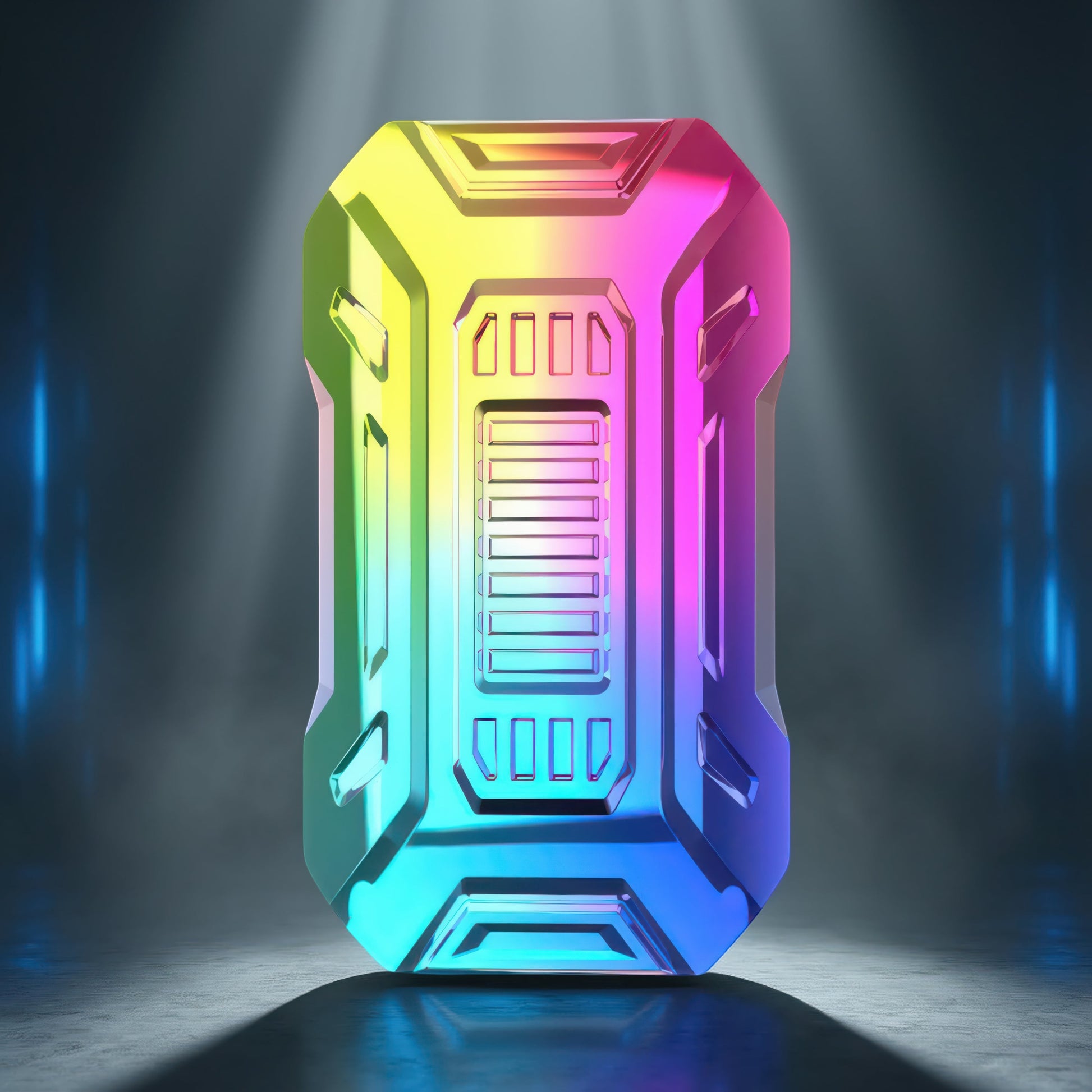 The Curious Mind Mini Sportscar Slider Fidget toy with a rainbow metallic finish. Compact metal push fidget with industrial design.