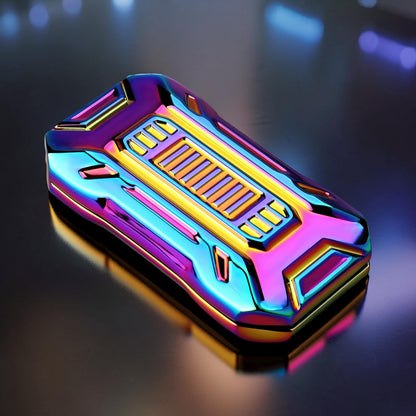 The Curious Mind Mini Sportscar Slider Fidget: a compact, metallic, rainbow-colored push fidget with a modern, industrial design and satisfying magnetic slider action.