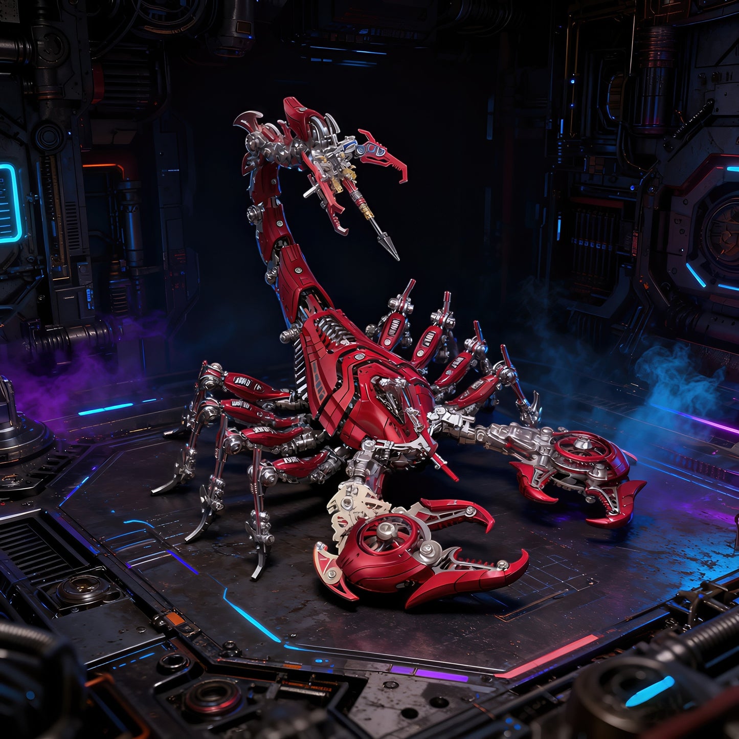 The Curious Mind's large red mechanical scorpion king model kit, intricate metal design with articulated legs and tail.