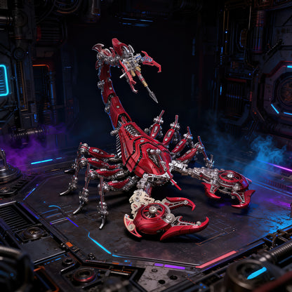The Curious Mind's large red mechanical scorpion king model kit, intricate metal design with articulated legs and tail.