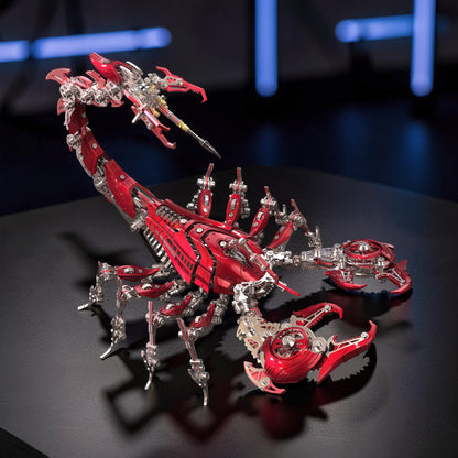The Curious Mind Large Mechanical War Scorpion King 3D metal model kit in metallic red with intricate silver mechanical details.