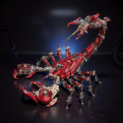The Curious Mind Red Mechanical War Scorpion King 3D metal model kit with intricate details and articulated limbs.