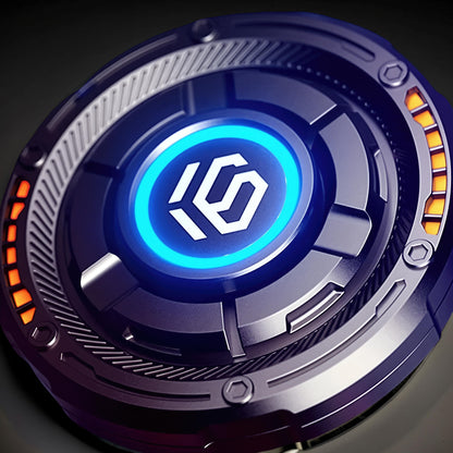 The Curious Mind Nebula RGB Disc Spinner, a sleek metal gadget with blue and orange LED accents, perfect for focus or desk display.