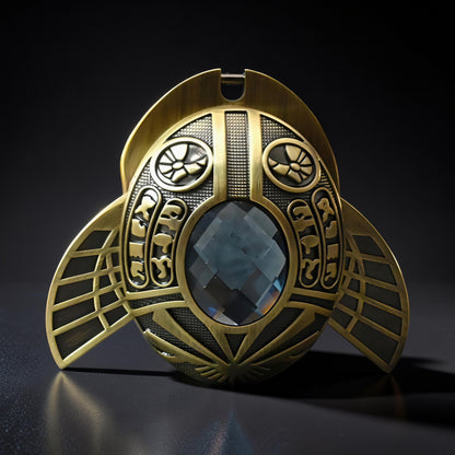 The Curious Mind Scarab Metal EDC Fidget Spinner with a dark blue gem and intricate Egyptian-inspired detailing.