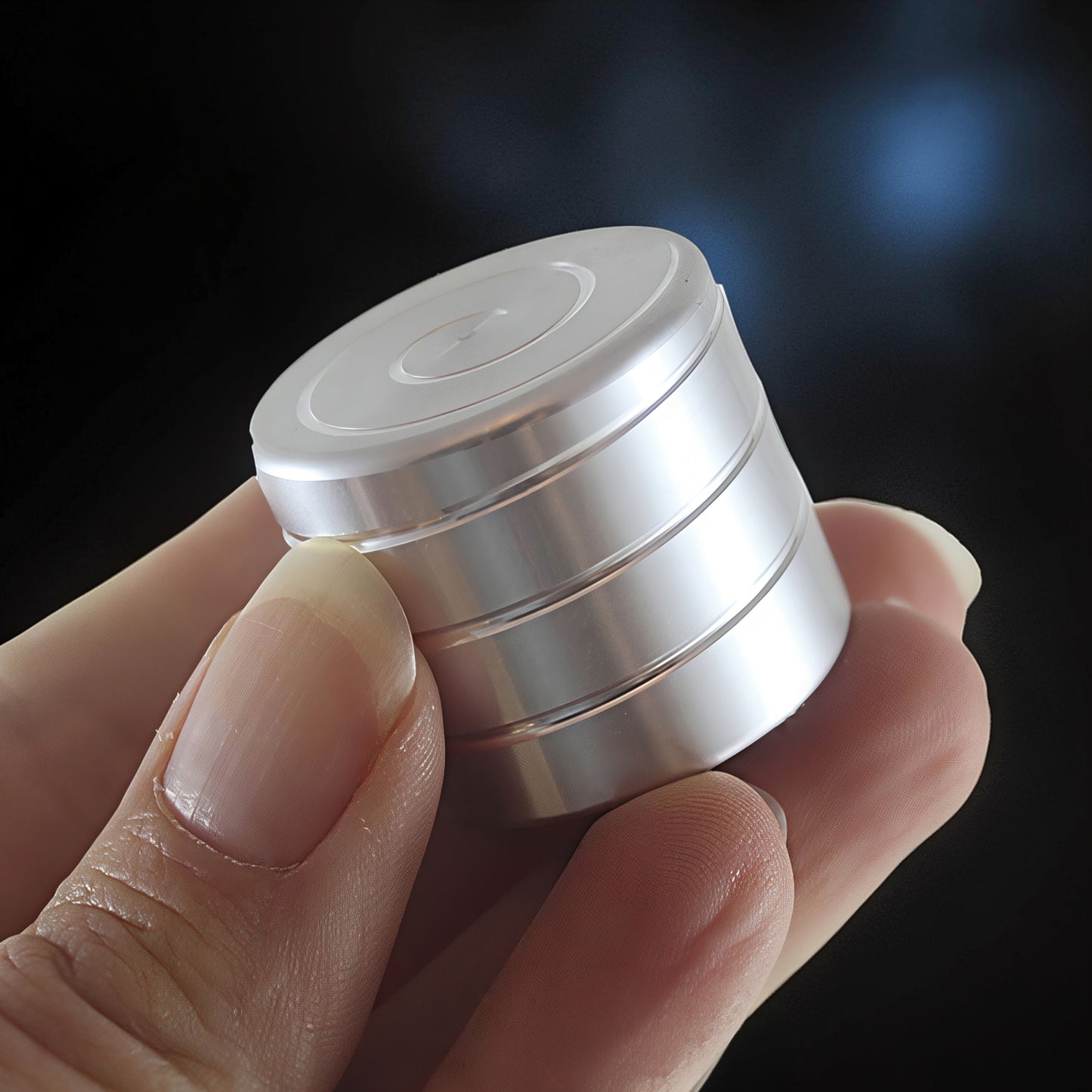 The Curious Mind Vortecon Kinetic Desk Spinner is a premium, weighted metal spinner in silver, designed for focus and stress relief.