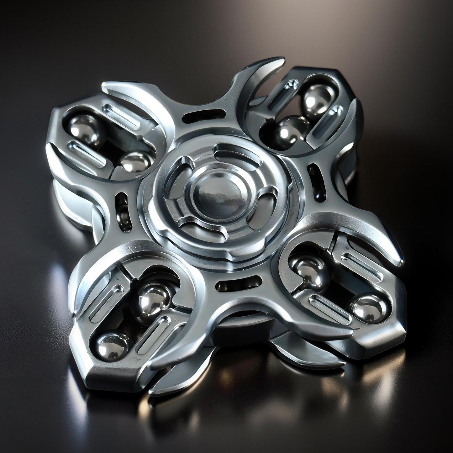 The Curious Mind Oracle Metal EDC Fidget Spinner, silver, precision metal, smooth tactile action, compact design.