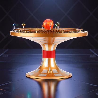 The Curious Mind Solar System DIY Kit features a detailed metal model with a central sun and orbiting planets on a golden, tiered base with red accents.