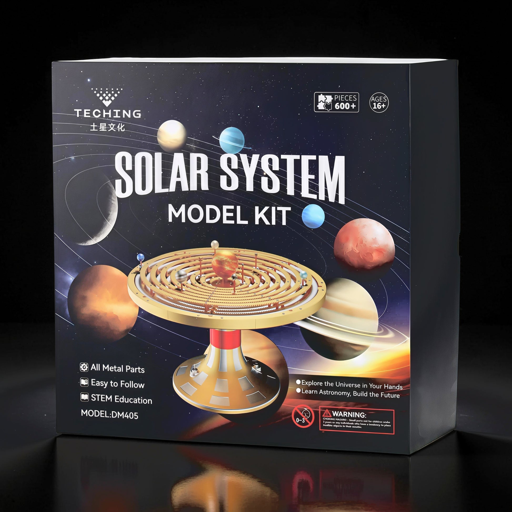 The Curious Mind Solar System DIY Kit - STEM Display Model, featuring metal parts and planets. Ages 16+.