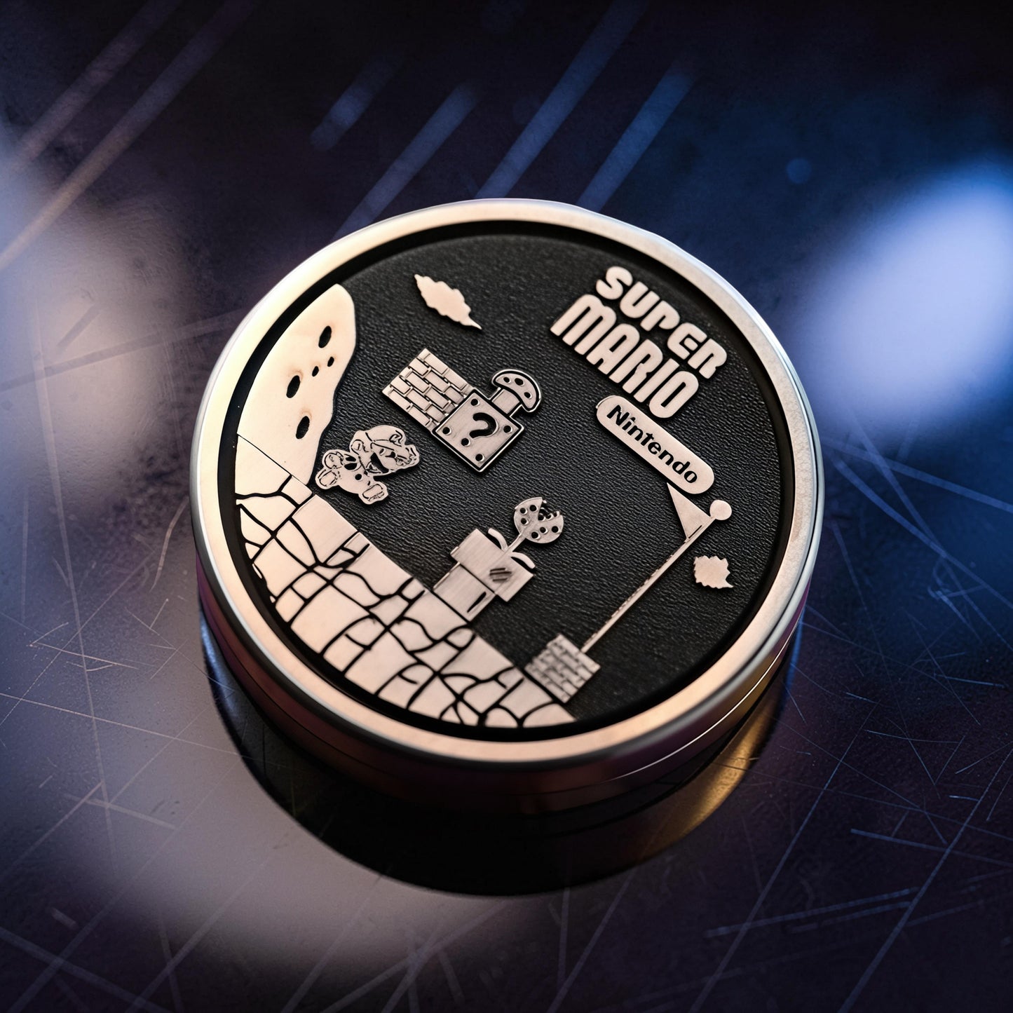 The Curious Mind Blacksmith Pop Coin Clicker with Super Mario Nintendo design, metal construction, compact size.