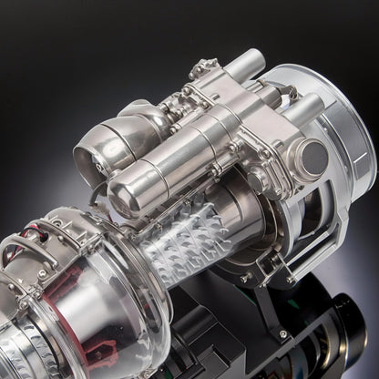The Curious Mind T700 Turboshaft Engine DIY Kit, a detailed metal and clear plastic model with visible turbine blades and intricate mechanical components.