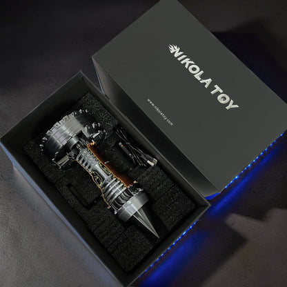 The Curious Mind TR900 Turbofan Engine model, a 24cm PLA mechanical display piece with intricate details and moving parts, presented in a gift box.