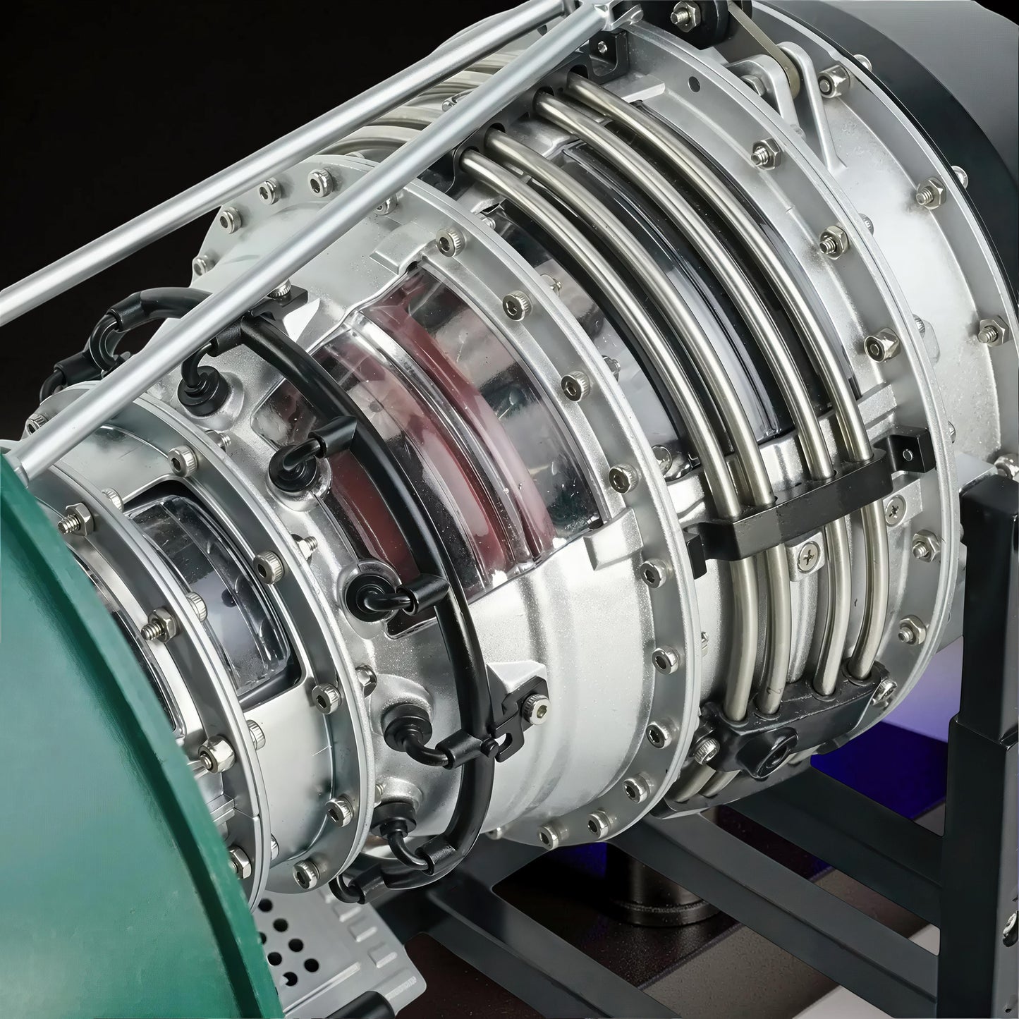 The Curious Mind Large Turbofan Engine DIY Kit model, featuring intricate metal components, clear casing, and realistic detailing for aviation enthusiasts.